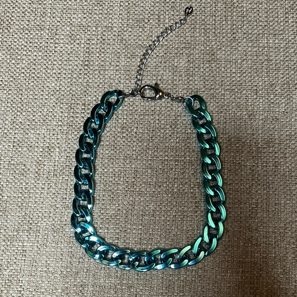 Melania Clara Beach Club Shiny Pale Aqua Chain Link Necklace